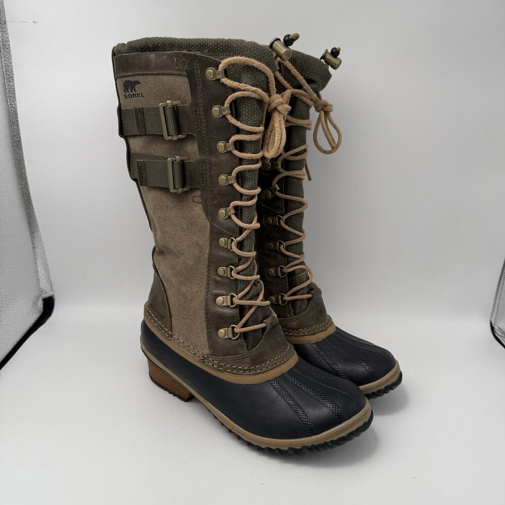 Sorel Boots Conquest Carly 2 Womens Size 8 Green Waterproof Lace Up Winter Suede